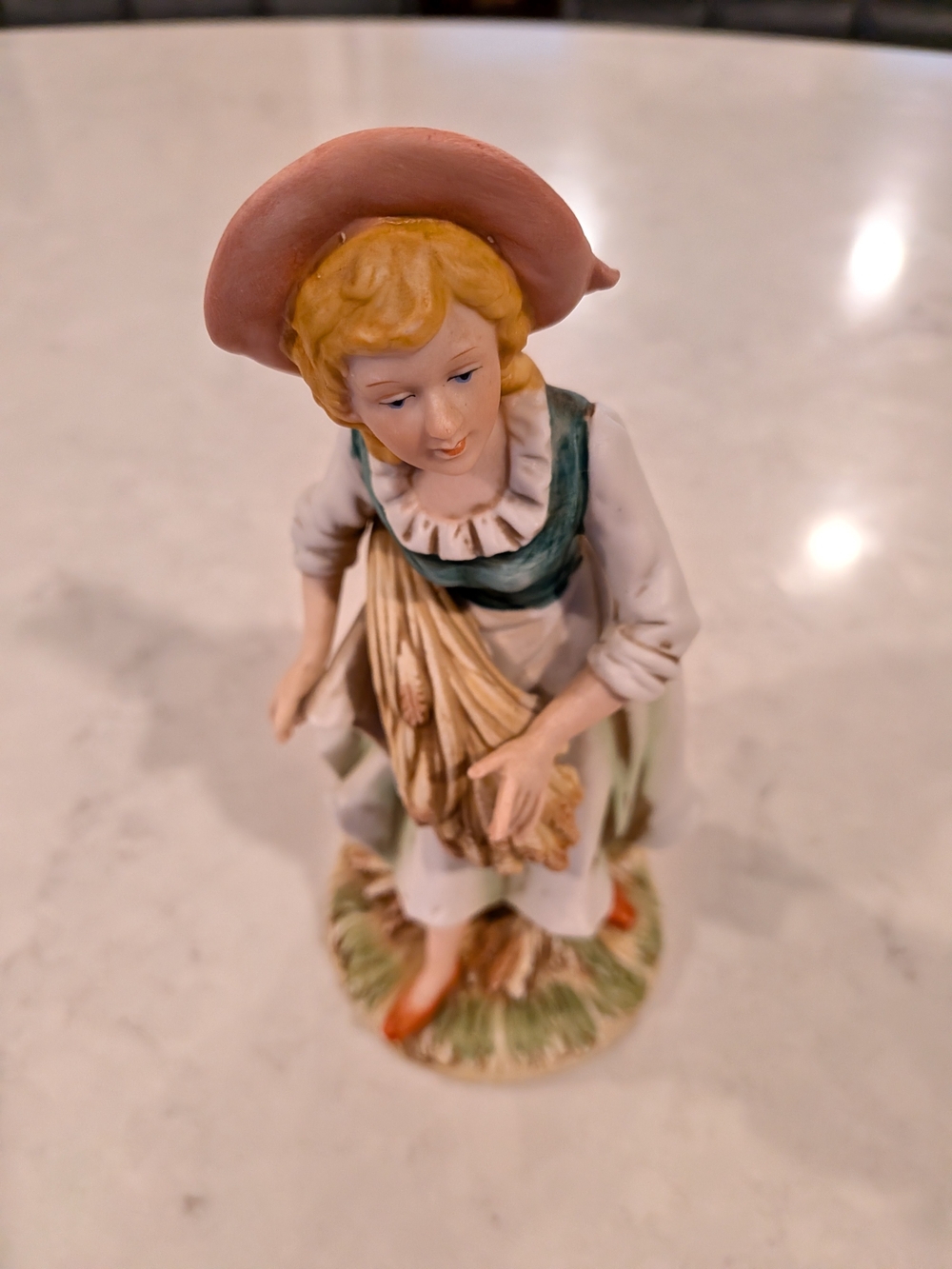 Hand-Painted Porcelain Farm Girl Figurine 8" Carring Wheat Sheaves